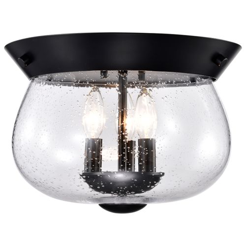 Main product image of Boliver 3 Light Flush Mount Matte Black Finish Clear Seeded Glass