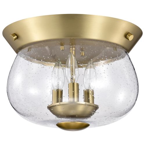 Main product image of Boliver 3 Light Flush Mount Vintage Brass Finish Clear Seeded Glass
