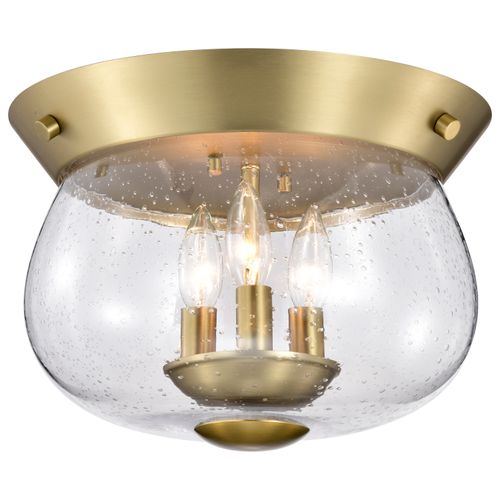 Main product image of Boliver 3 Light Flush Mount Vintage Brass Finish Clear Seeded Glass