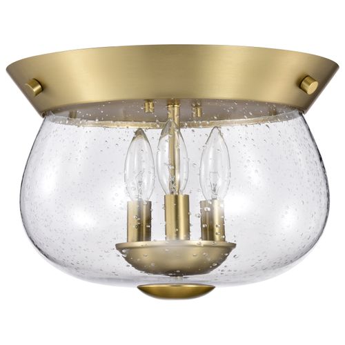 Main product image of Boliver 3 Light Flush Mount Vintage Brass Finish Clear Seeded Glass
