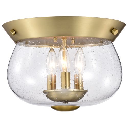 Main product image of Boliver 3 Light Flush Mount Vintage Brass Finish Clear Seeded Glass