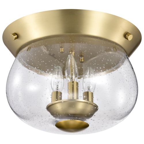 Main product image of Boliver 3 Light Flush Mount Vintage Brass Finish Clear Seeded Glass
