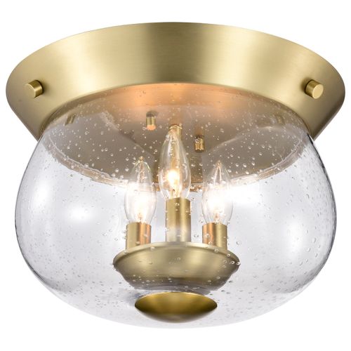 Main product image of Boliver 3 Light Flush Mount Vintage Brass Finish Clear Seeded Glass