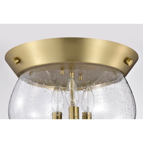 Main product image of Boliver 3 Light Flush Mount Vintage Brass Finish Clear Seeded Glass