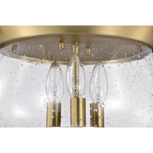 Main product image of Boliver 3 Light Flush Mount Vintage Brass Finish Clear Seeded Glass