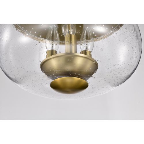 Main product image of Boliver 3 Light Flush Mount Vintage Brass Finish Clear Seeded Glass