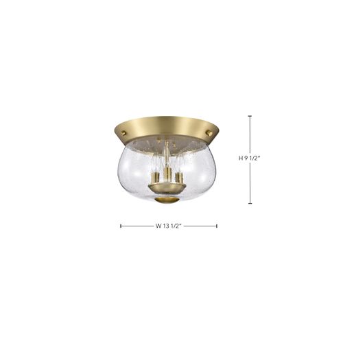 Main product image of Boliver 3 Light Flush Mount Vintage Brass Finish Clear Seeded Glass
