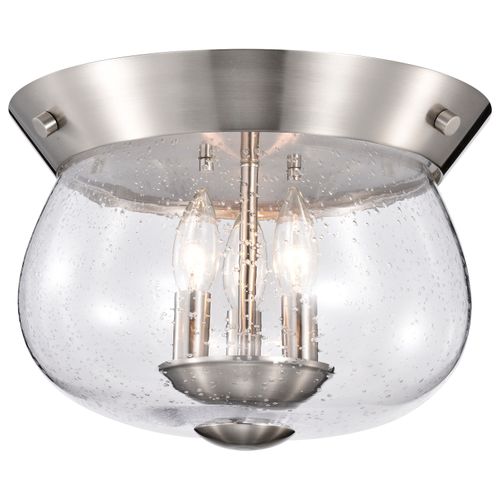 Main product image of Boliver 3 Light Flush Mount Brushed Nickel Finish Clear Seeded Glass