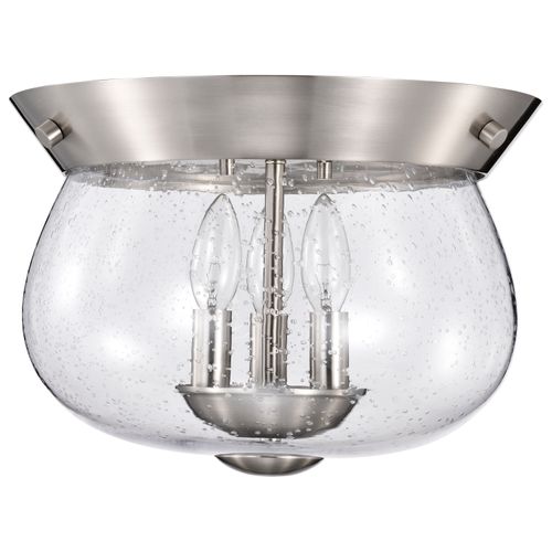 Main product image of Boliver 3 Light Flush Mount Brushed Nickel Finish Clear Seeded Glass