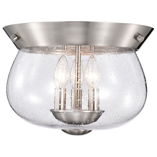 Main product image of Boliver 3 Light Flush Mount Brushed Nickel Finish Clear Seeded Glass