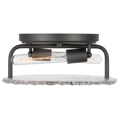 Main product image of Glacier 2 Light Large Flush Mount Medium Base 60 Watt Matte Black Ice Glass