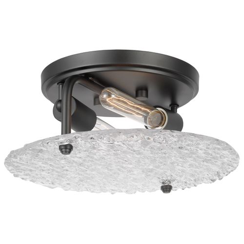 Main product image of Glacier 2 Light Large Flush Mount Medium Base 60 Watt Matte Black Ice Glass