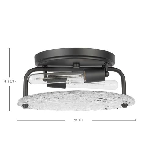 Main product image of Glacier 2 Light Large Flush Mount Medium Base 60 Watt Matte Black Ice Glass