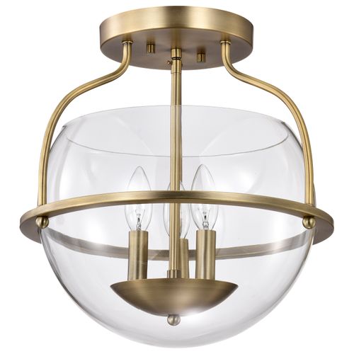 Main product image of Amado 3 Light Semi Flush Mount Vintage Brass Finish Clear Glass
