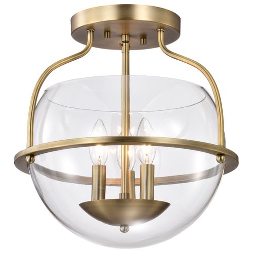 Main product image of Amado 3 Light Semi Flush Mount Vintage Brass Finish Clear Glass