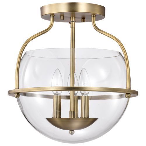 Main product image of Amado 3 Light Semi Flush Mount Vintage Brass Finish Clear Glass