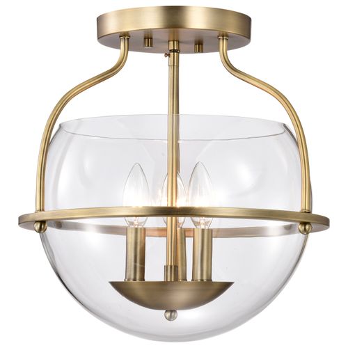 Main product image of Amado 3 Light Semi Flush Mount Vintage Brass Finish Clear Glass