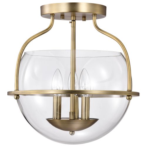 Main product image of Amado 3 Light Semi Flush Mount Vintage Brass Finish Clear Glass