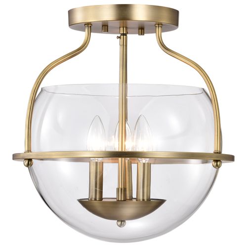 Main product image of Amado 3 Light Semi Flush Mount Vintage Brass Finish Clear Glass