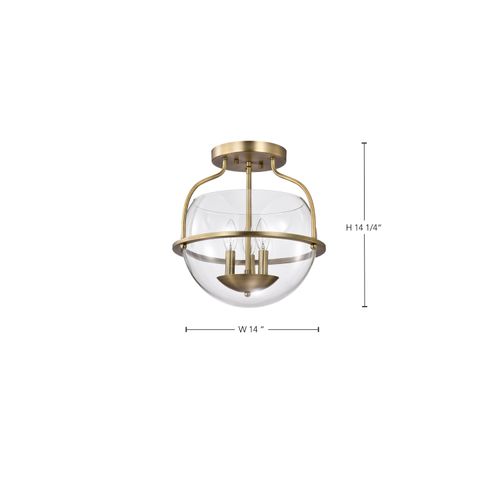 Main product image of Amado 3 Light Semi Flush Mount Vintage Brass Finish Clear Glass