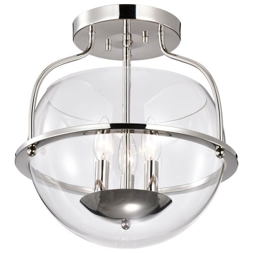Main product image of Amado 3 Light Semi Flush Mount Polished Nickel Finish Clear Glass