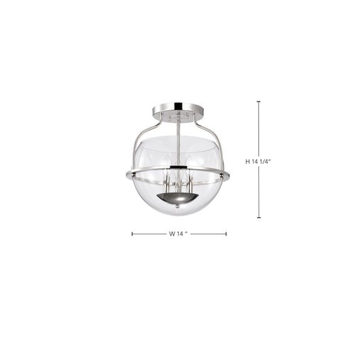 Main product image of Amado 3 Light Semi Flush Mount Polished Nickel Finish Clear Glass