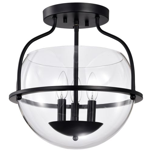 Main product image of Amado 3 Light Semi Flush Mount Matte Black Finish Clear Glass
