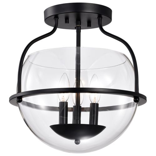Main product image of Amado 3 Light Semi Flush Mount Matte Black Finish Clear Glass