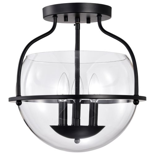 Main product image of Amado 3 Light Semi Flush Mount Matte Black Finish Clear Glass