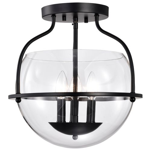 Main product image of Amado 3 Light Semi Flush Mount Matte Black Finish Clear Glass