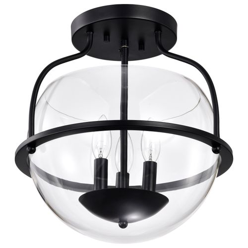 Main product image of Amado 3 Light Semi Flush Mount Matte Black Finish Clear Glass