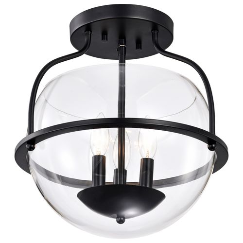 Main product image of Amado 3 Light Semi Flush Mount Matte Black Finish Clear Glass