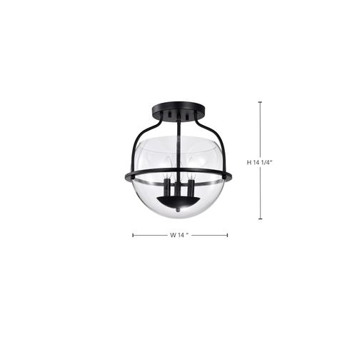 Main product image of Amado 3 Light Semi Flush Mount Matte Black Finish Clear Glass