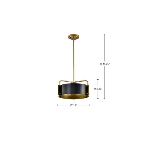Main product image of Altos 3 Light Small Pendant Matte Black and Natural Brass Finish