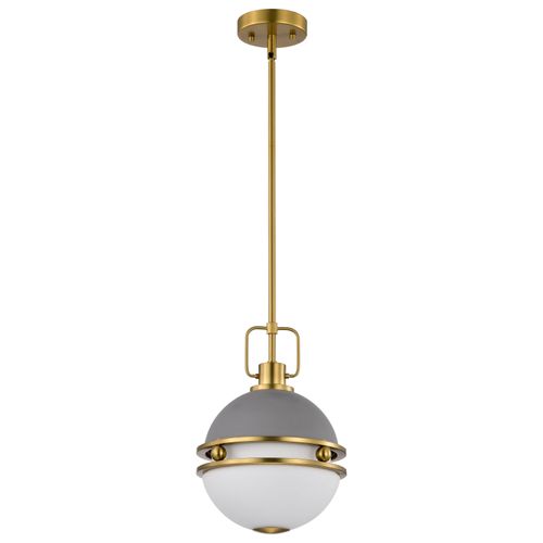 Main product image of Everton 1 Light Pendant 10 Inches Matte Gray & Brass Finish Etched Opal Glass