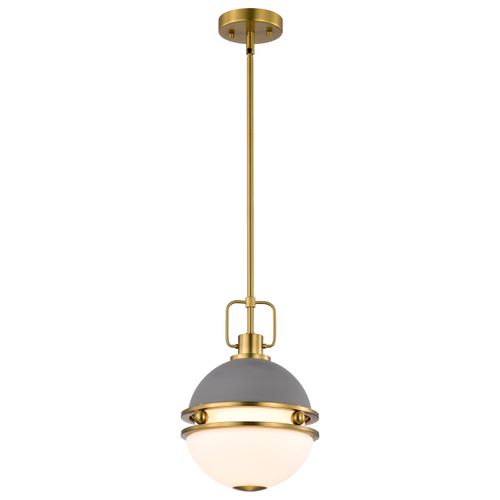 Main product image of Everton 1 Light Pendant 10 Inches Matte Gray & Brass Finish Etched Opal Glass