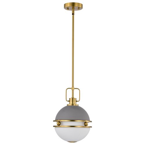 Main product image of Everton 1 Light Pendant 10 Inches Matte Gray & Brass Finish Etched Opal Glass