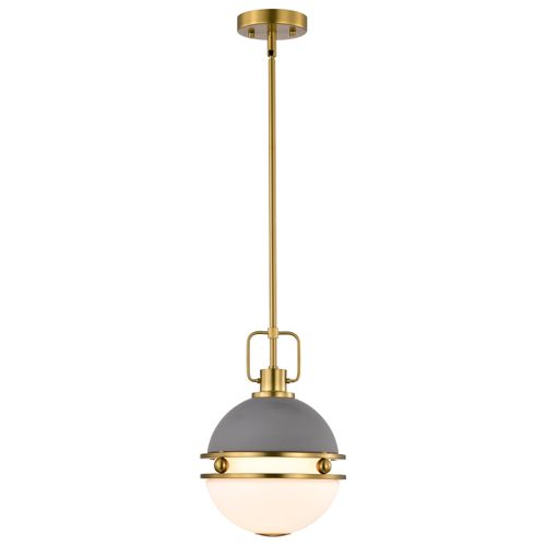 Main product image of Everton 1 Light Pendant 10 Inches Matte Gray & Brass Finish Etched Opal Glass