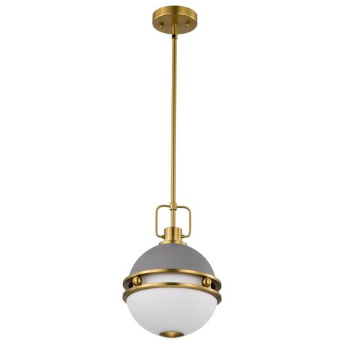 Main product image of Everton 1 Light Pendant 10 Inches Matte Gray & Brass Finish Etched Opal Glass