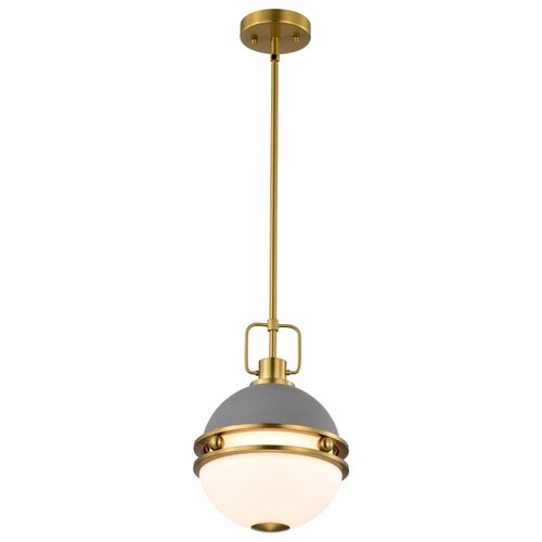 Main product image of Everton 1 Light Pendant 10 Inches Matte Gray & Brass Finish Etched Opal Glass