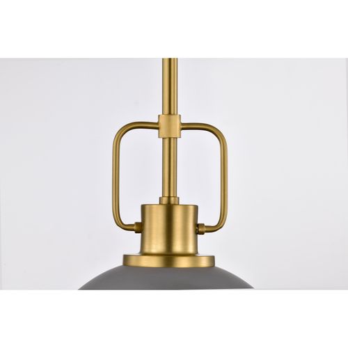 Main product image of Everton 1 Light Pendant 10 Inches Matte Gray & Brass Finish Etched Opal Glass