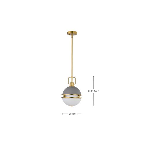 Main product image of Everton 1 Light Pendant 10 Inches Matte Gray & Brass Finish Etched Opal Glass