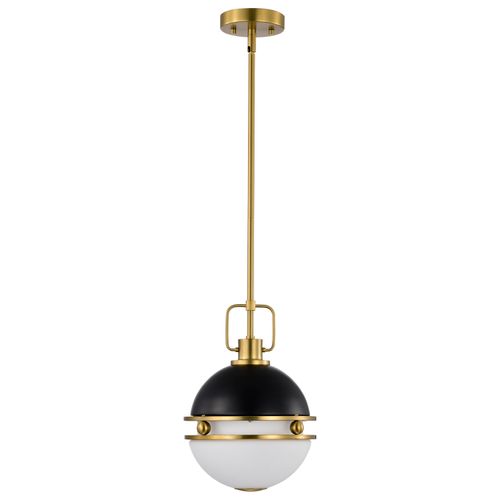 Main product image of Everton 1 Light Pendant 10 Inches Matte Black & Brass Finish Etched Opal Glass