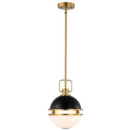 Main product image of Everton 1 Light Pendant 10 Inches Matte Black & Brass Finish Etched Opal Glass
