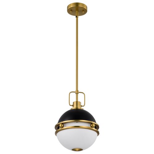 Main product image of Everton 1 Light Pendant 10 Inches Matte Black & Brass Finish Etched Opal Glass