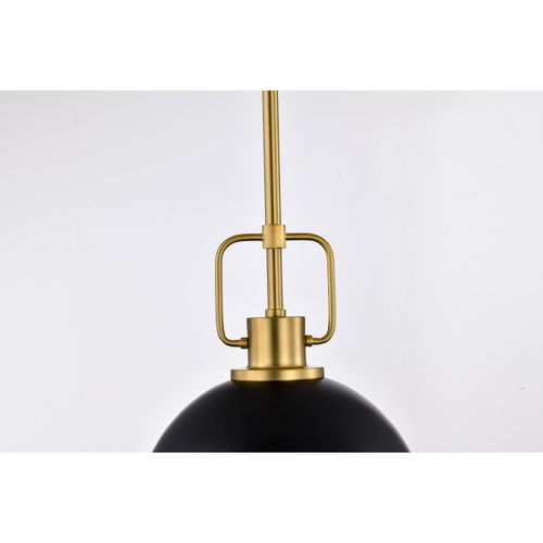 Main product image of Everton 1 Light Pendant 10 Inches Matte Black & Brass Finish Etched Opal Glass