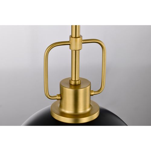 Main product image of Everton 1 Light Pendant 10 Inches Matte Black & Brass Finish Etched Opal Glass