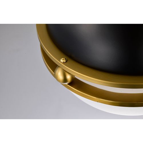 Main product image of Everton 1 Light Pendant 10 Inches Matte Black & Brass Finish Etched Opal Glass
