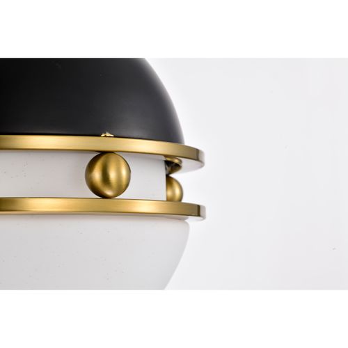 Main product image of Everton 1 Light Pendant 10 Inches Matte Black & Brass Finish Etched Opal Glass