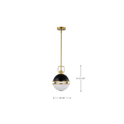 Main product image of Everton 1 Light Pendant 10 Inches Matte Black & Brass Finish Etched Opal Glass